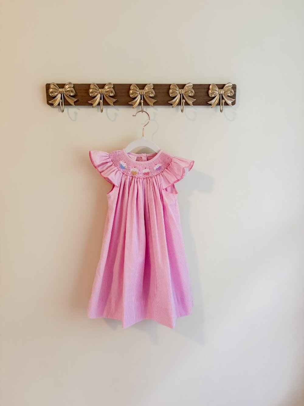 Petit Bebe Girls 24M Pink Gingham Smocked Cupcake Birthday Dress